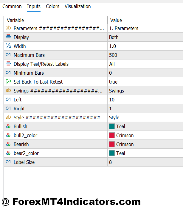 Break and Retest MT5 Indicator 2 Settings and Customization Options