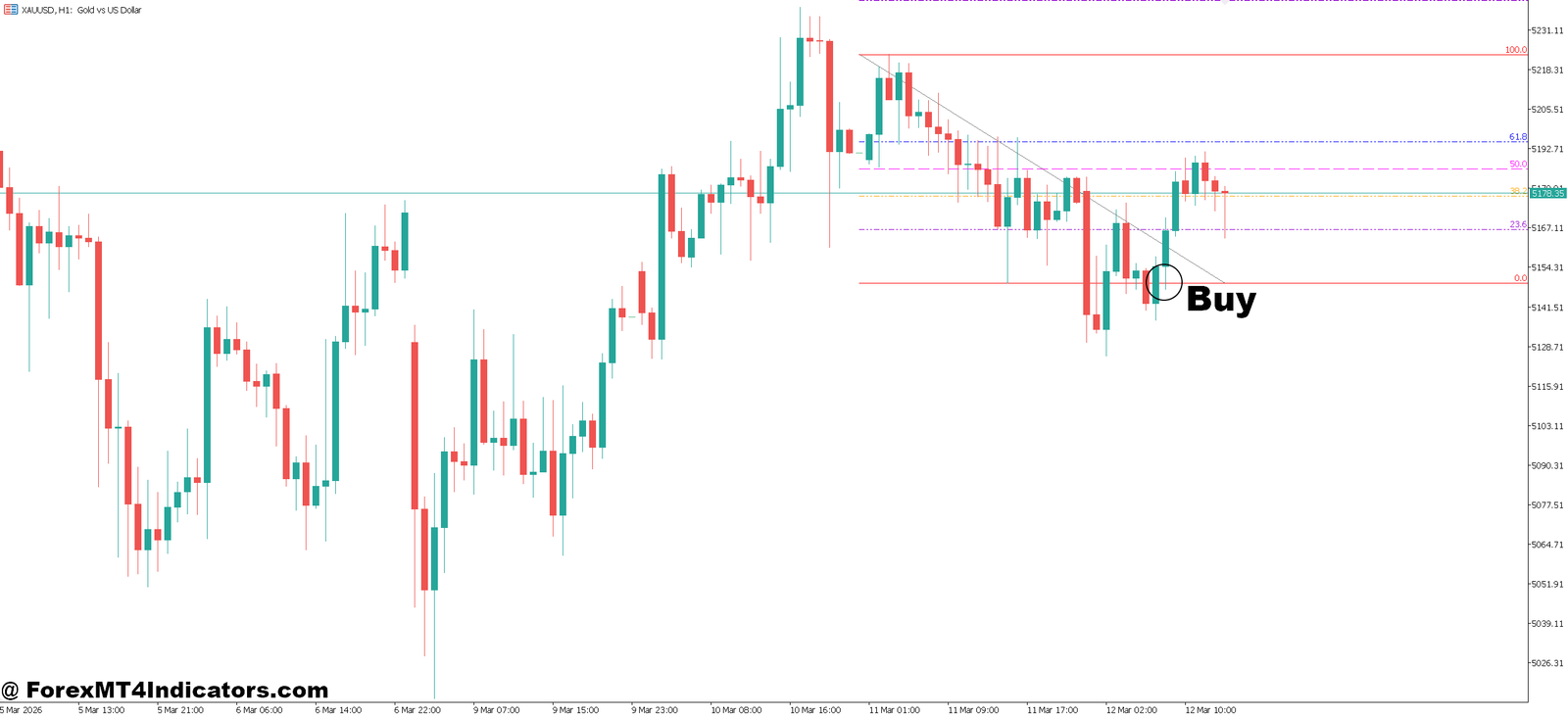 Automatic Fibonacci Retracement Indicator MT5 3 How to Trade with Automatic Fibonacci Retracement Indicator MT5 - Buy Entry