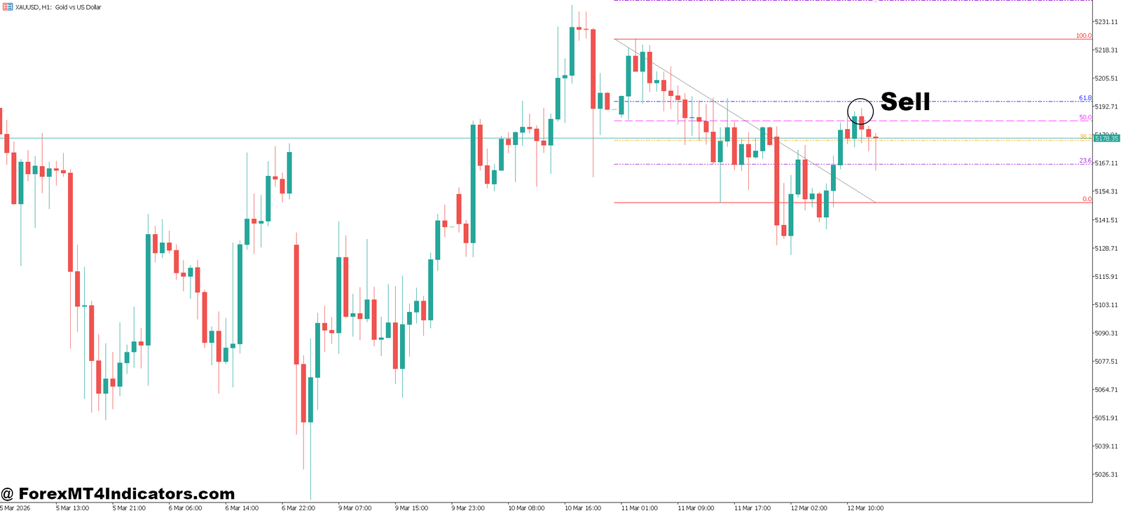 Automatic Fibonacci Retracement Indicator MT5 4 How to Trade with Automatic Fibonacci Retracement Indicator MT5 - Sell Entry